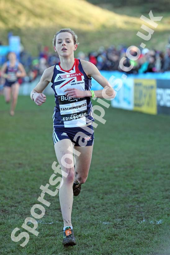 Naomi Taschimowitz (GB) finishing the BUPA Great Edinburgh Cross Country.